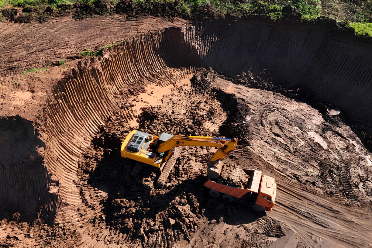 A futuristic mining operation with advanced machinery and sustainable practices